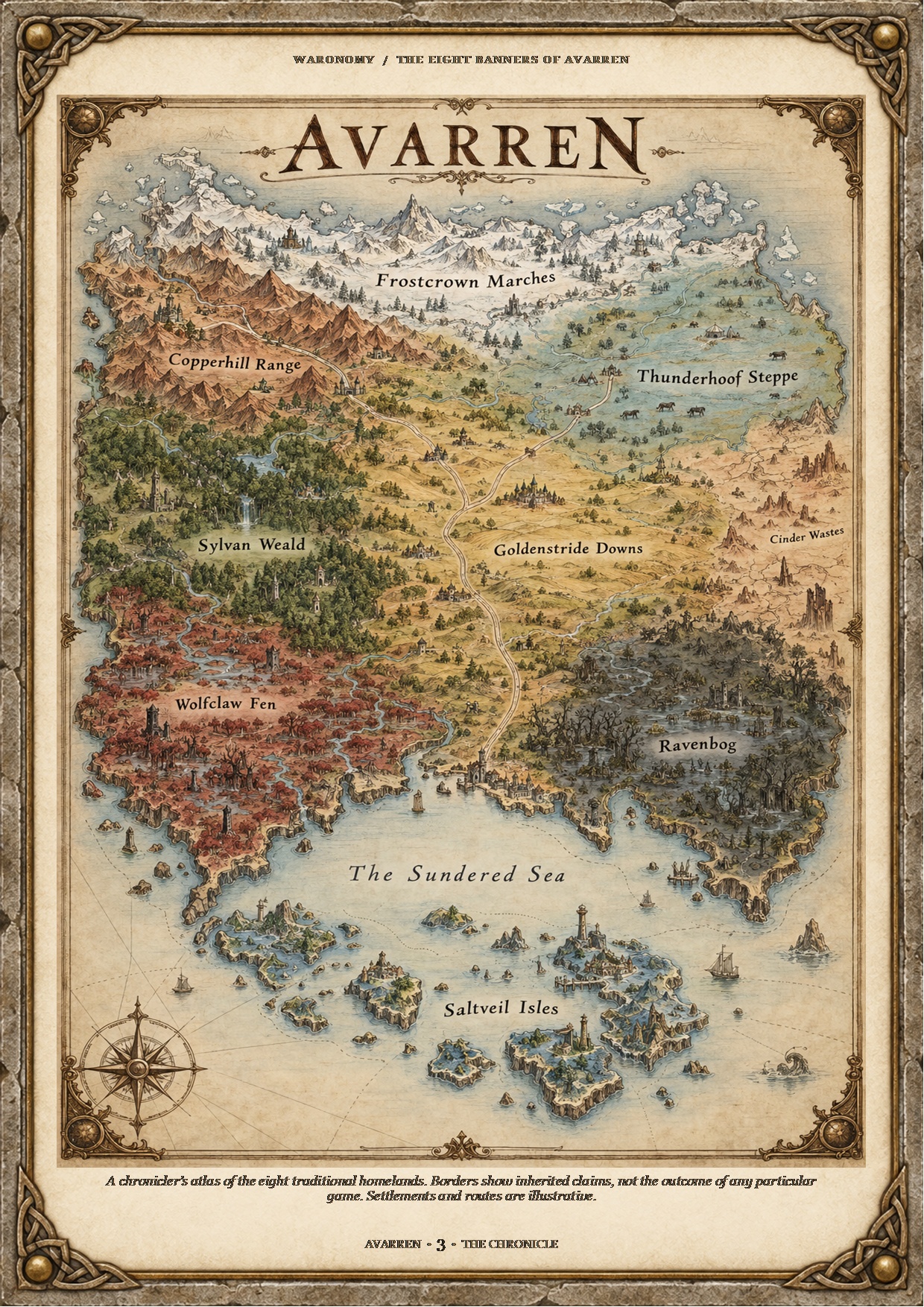 The illustrated atlas of Avarren, showing the eight traditional homelands